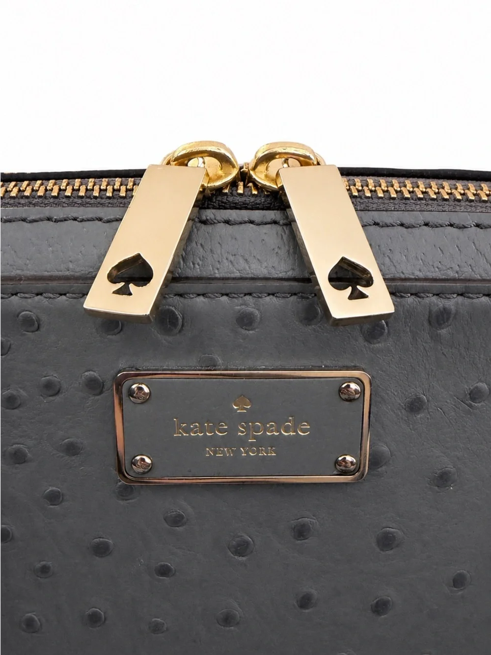 KATE SPADE New York Gray Ostrich-Embossed Leather Dome Satchel Crossbody Bag - Picture 5 of 16